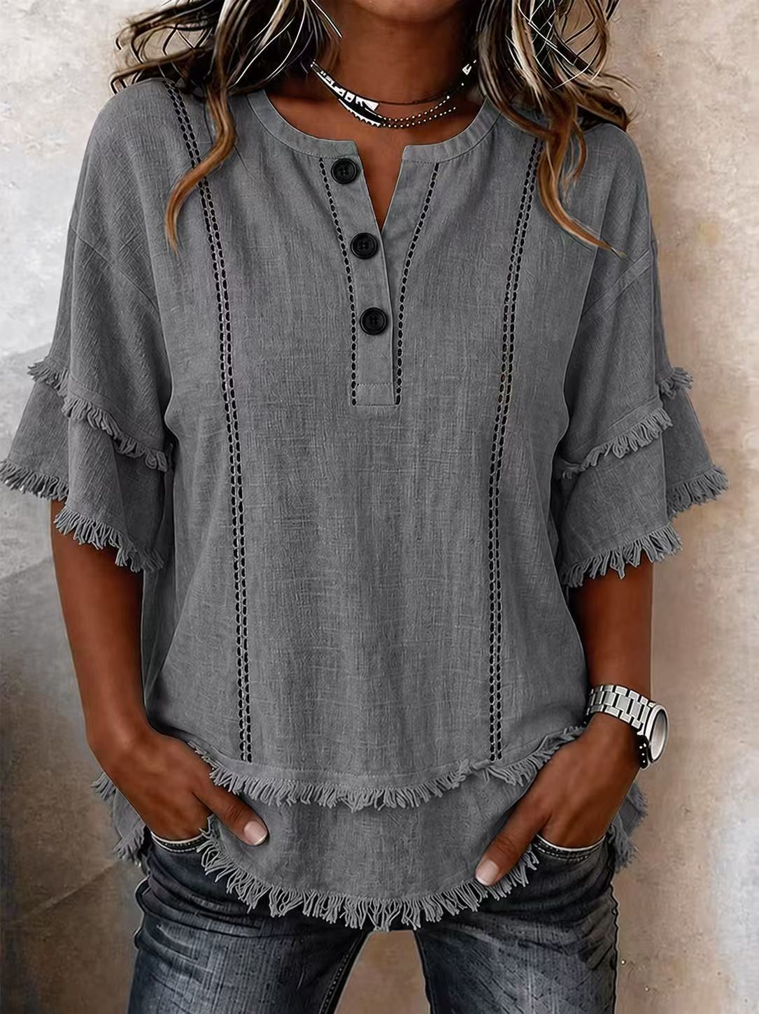 New Arrivals🔥Women’s Casual Frayed Linen And Cotton Shirt