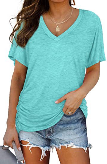 Soft V-Neck Dolman Loose Fit T-Shirt with Side Ruching