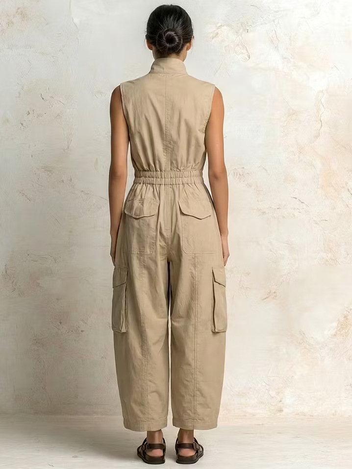 Women's Sleeveless Twill Utility Jumpsuit