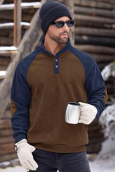 Men's casual stand-collar loose corduroy sweatshirt