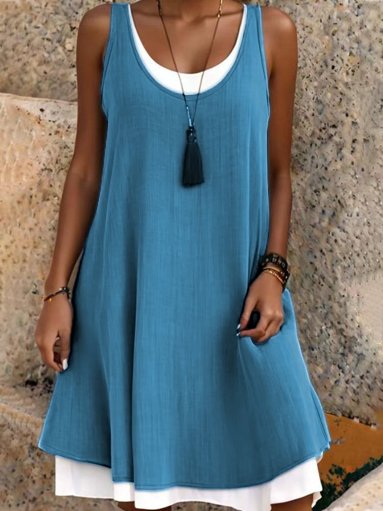 🔥 Best-Seller ✨ Sleeveless "faux-layered" dress—soft, breathable, and loose-fitting (Sizes S–3XL, 7 color options) 👗