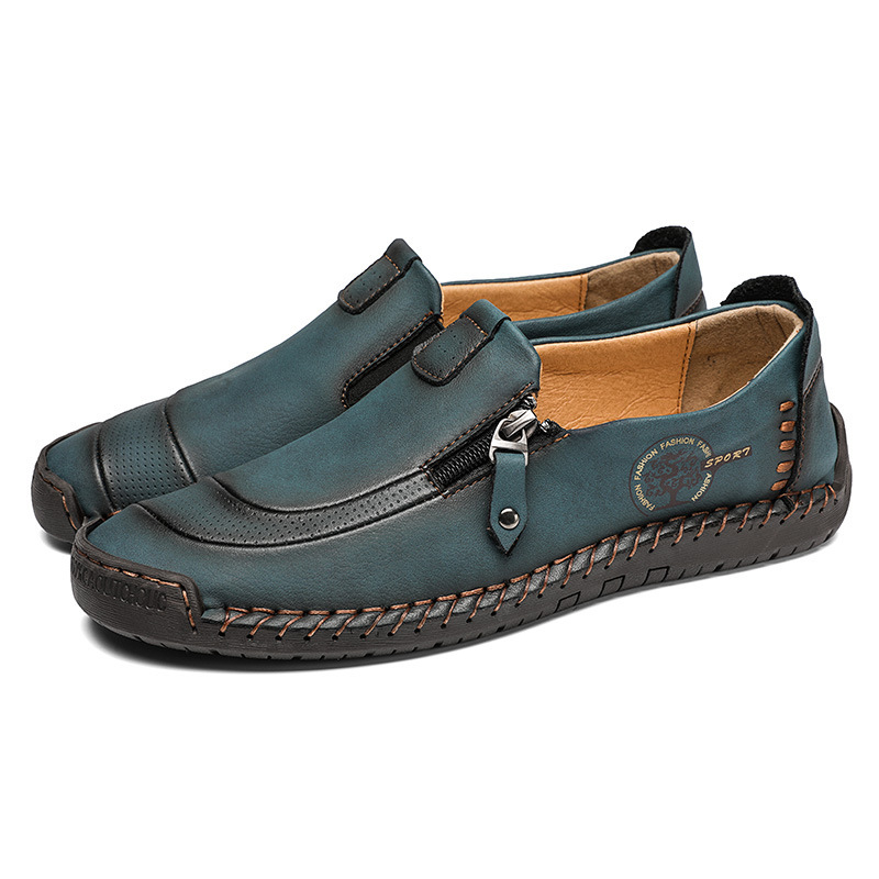 ⏰Limited Time 60% OFF - Men's Handmade Genuine Leather Slip-On Driving Shoes with Zipper