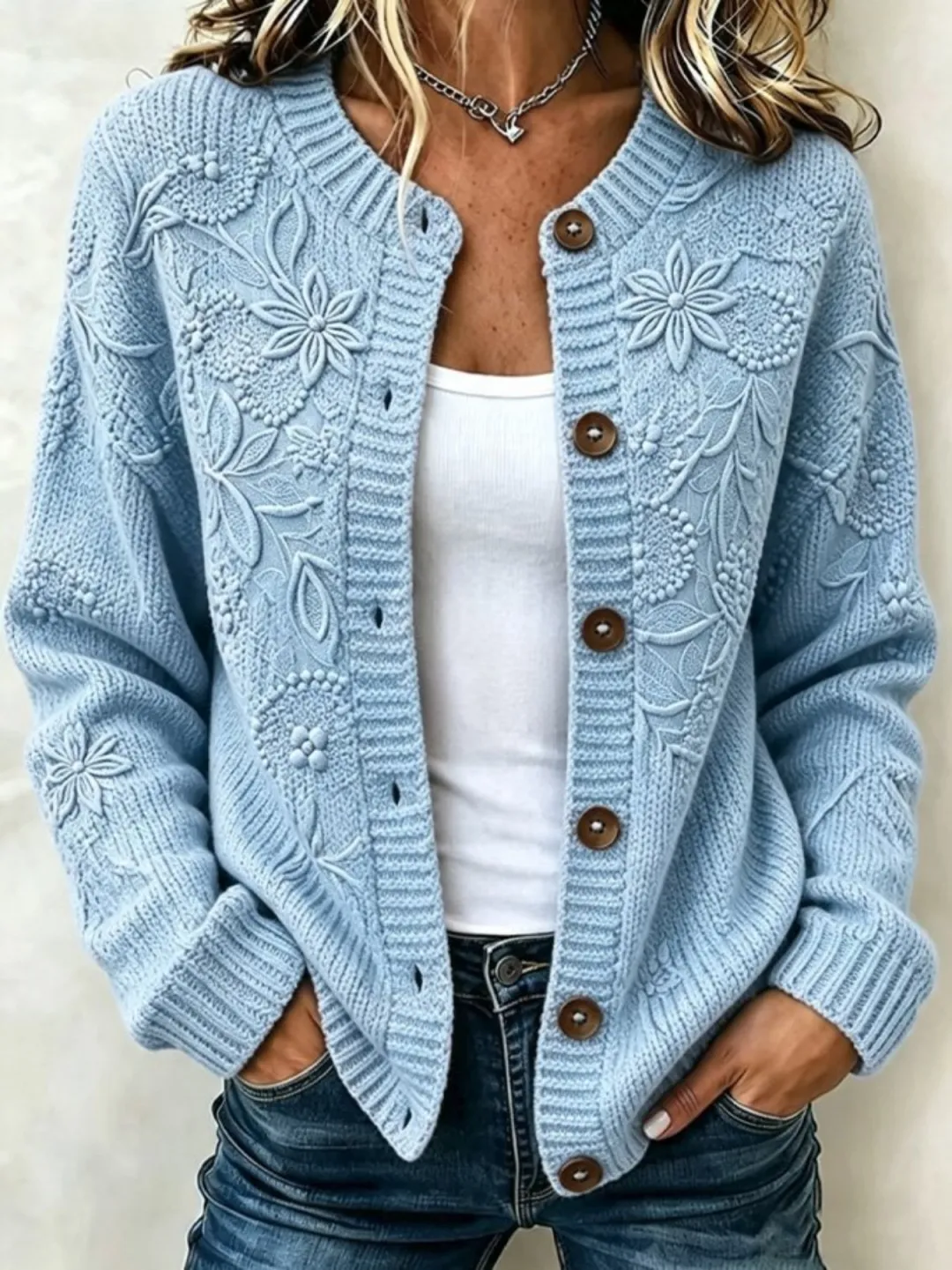 Women Floral Long Sleeve Crew Neck Casual Spring/Fall Cardigan Outerwear (buy 2 free shipping)