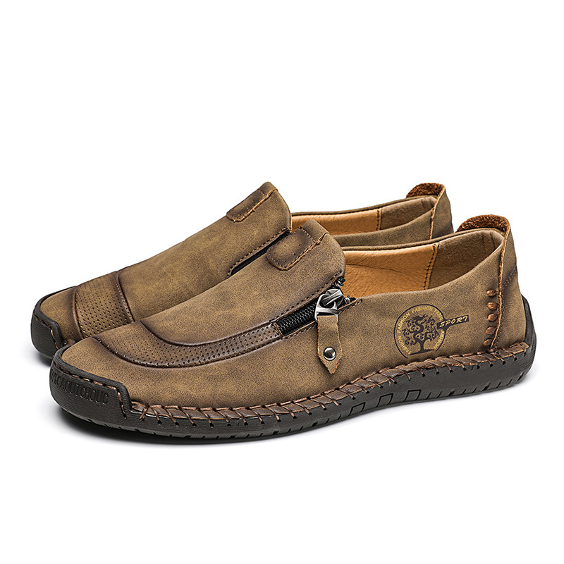 ⏰Limited Time 60% OFF - Men's Handmade Genuine Leather Slip-On Driving Shoes with Zipper