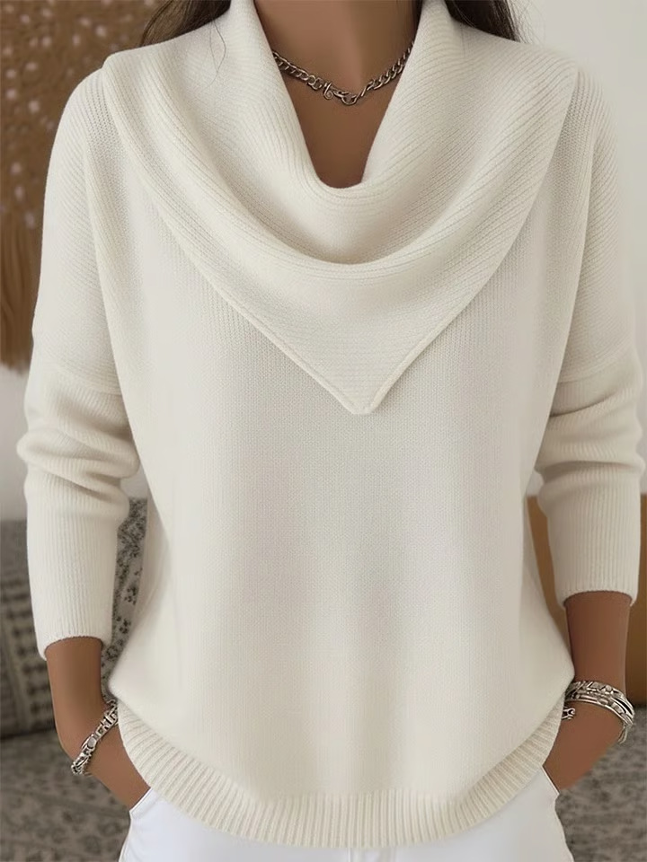 Elegant Retro Soft Triangle Neck Solid Color Sweater Top