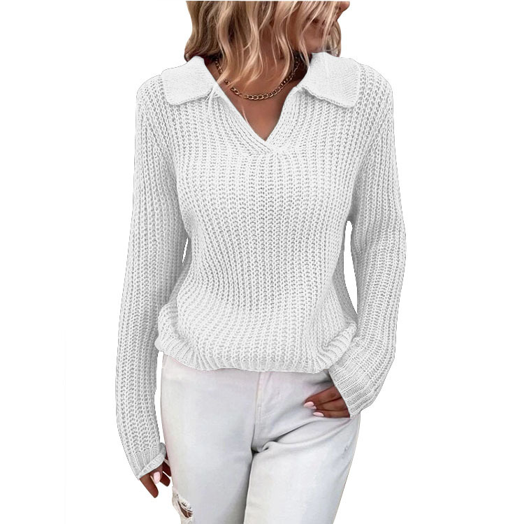 Women's new winter collared solid-color knitted sweater