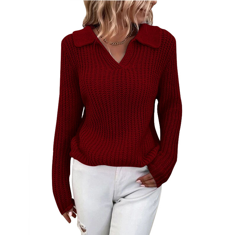 Women's new winter collared solid-color knitted sweater