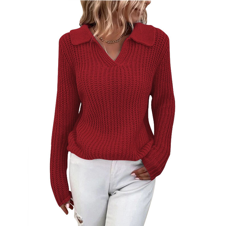 Women's new winter collared solid-color knitted sweater