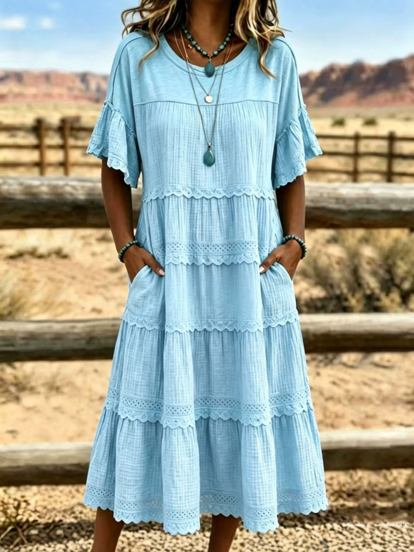 Vintage Art Patchwork Cotton And Linen Long Dress