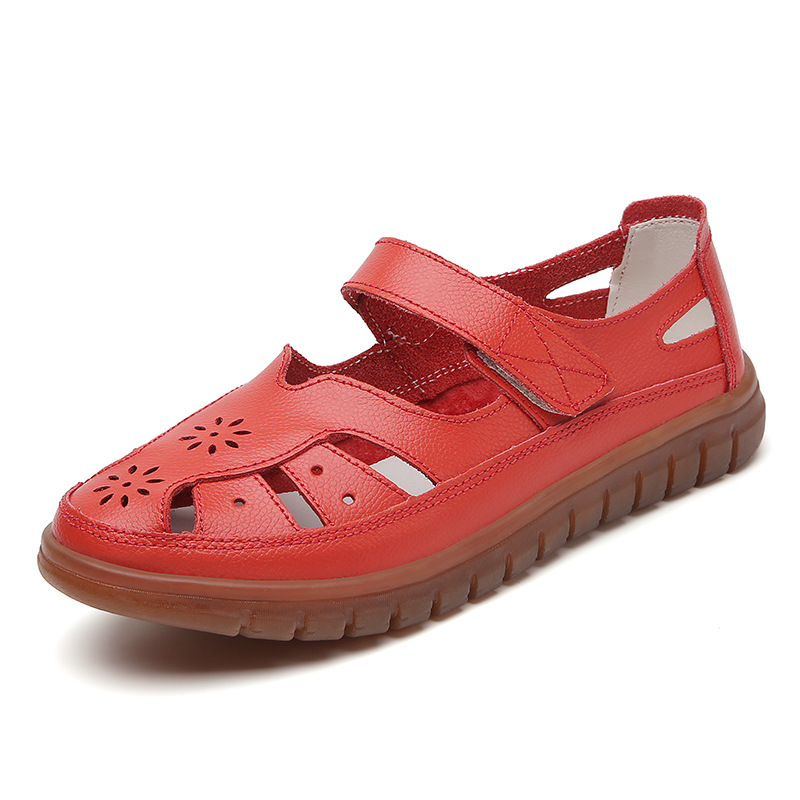⏰LAST DAY-60% OFF🛒—Women's Leather Hollow Sandals - Hook Loop, Non-Slip Nubuck Sole for Cool & Comfortable Walks