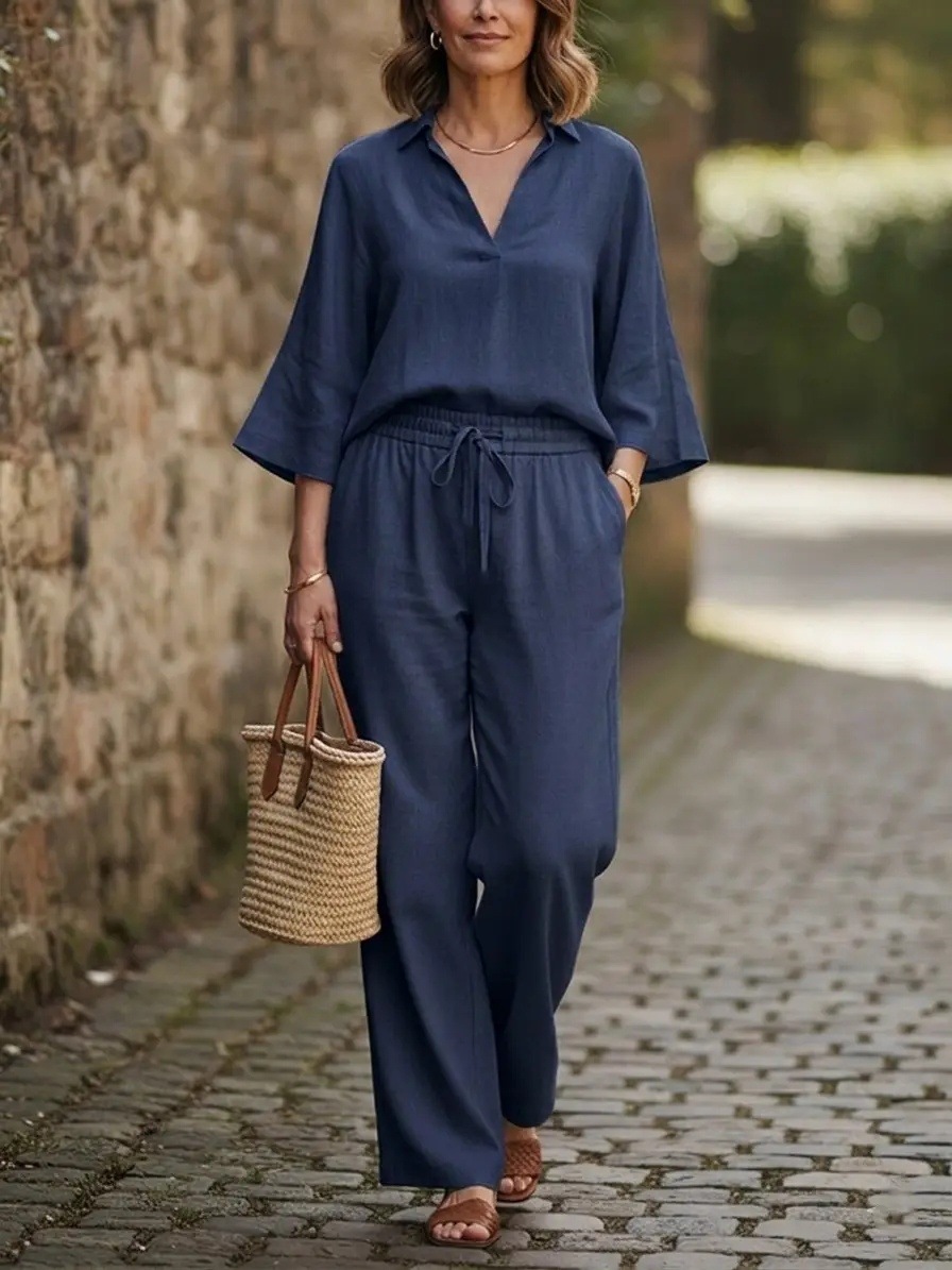 New Arrivals🔥 Breathable V-Neck Tunic & Wide-Leg Pant Co-ord