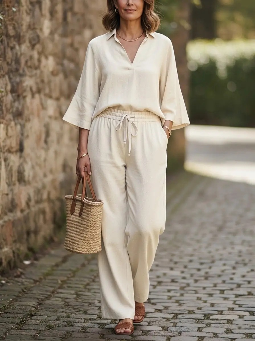 New Arrivals🔥 Breathable V-Neck Tunic & Wide-Leg Pant Co-ord