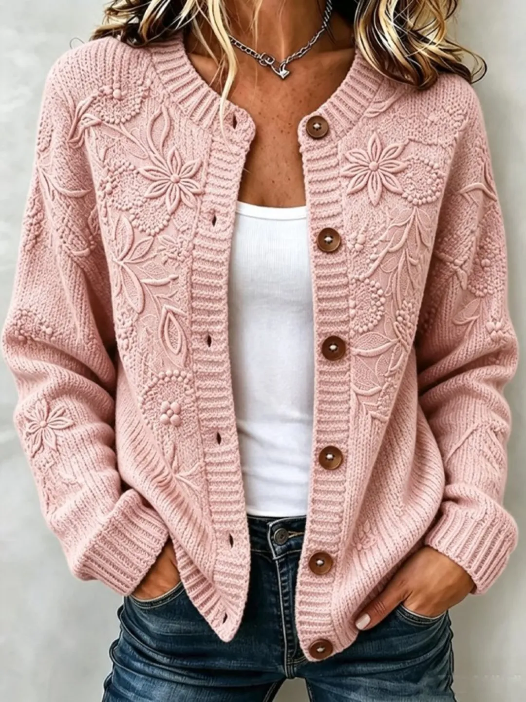 Women Floral Long Sleeve Crew Neck Casual Spring/Fall Cardigan Outerwear (buy 2 free shipping)
