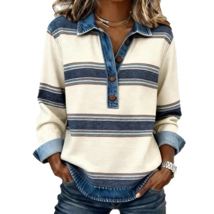 Women's fashionable lapel knitted sweater