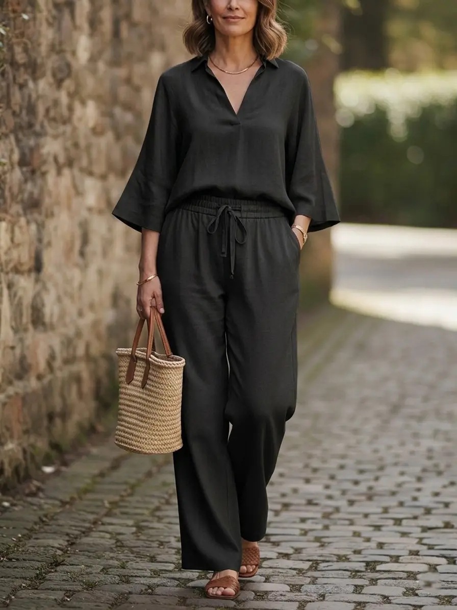 New Arrivals🔥 Breathable V-Neck Tunic & Wide-Leg Pant Co-ord