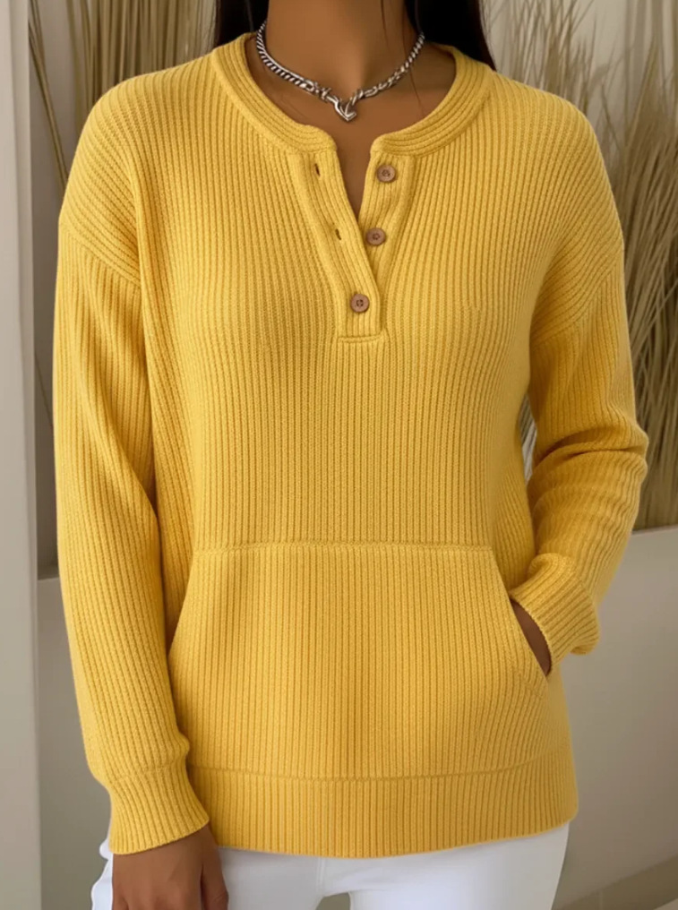 Women's V-neck simple and stylish solid color long-sleeved top