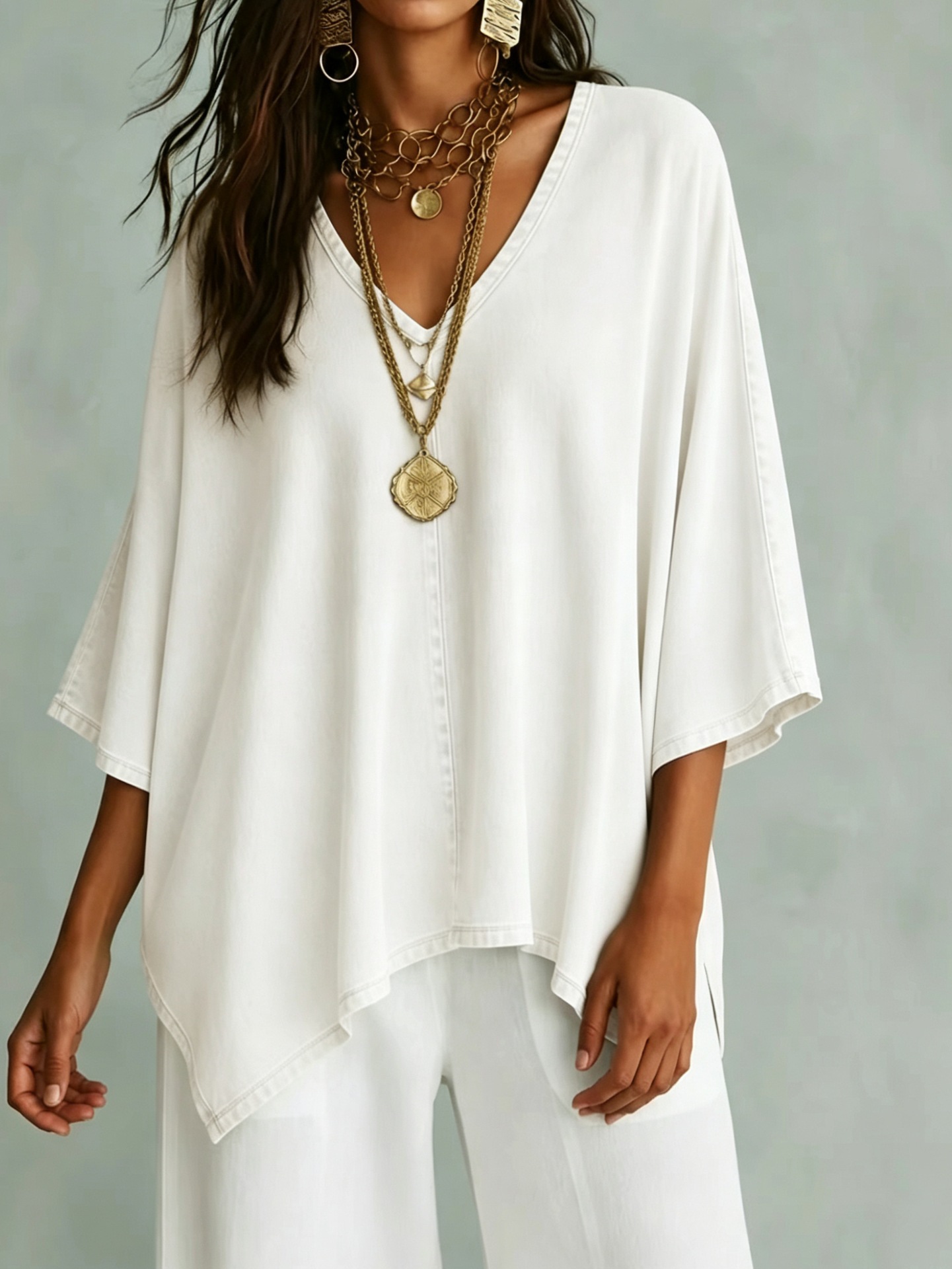 Women’s Relaxed V-Neck Blouse – Loose Fit & Plus-Size Friendly