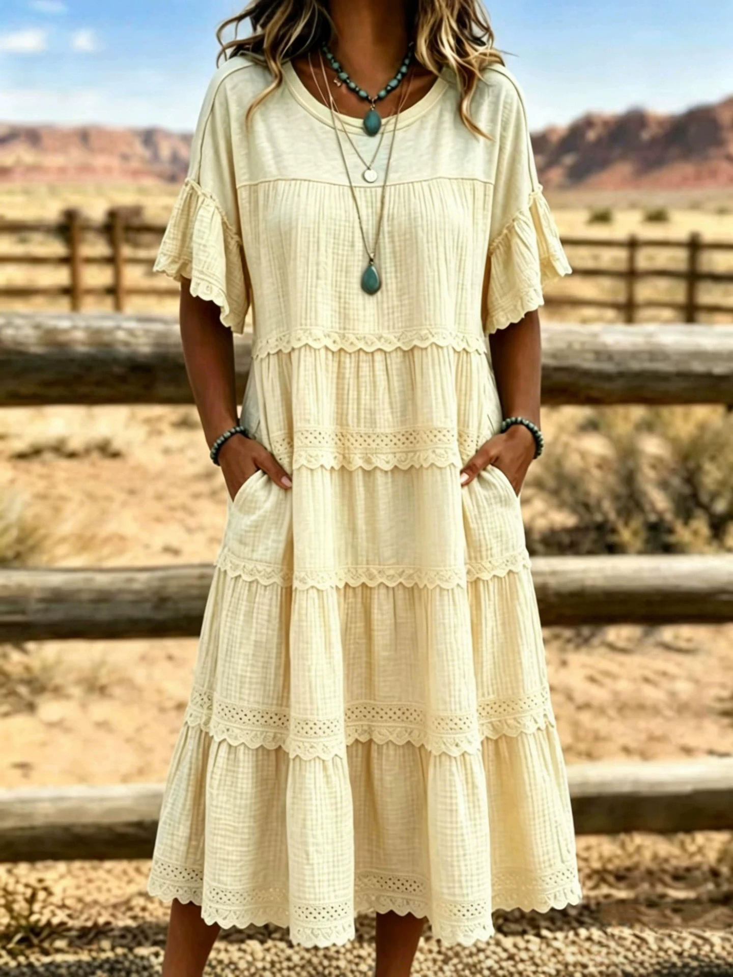 Vintage Art Patchwork Cotton And Linen Long Dress