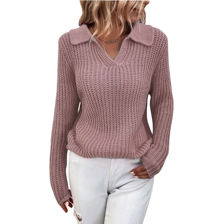 Women's new winter collared solid-color knitted sweater
