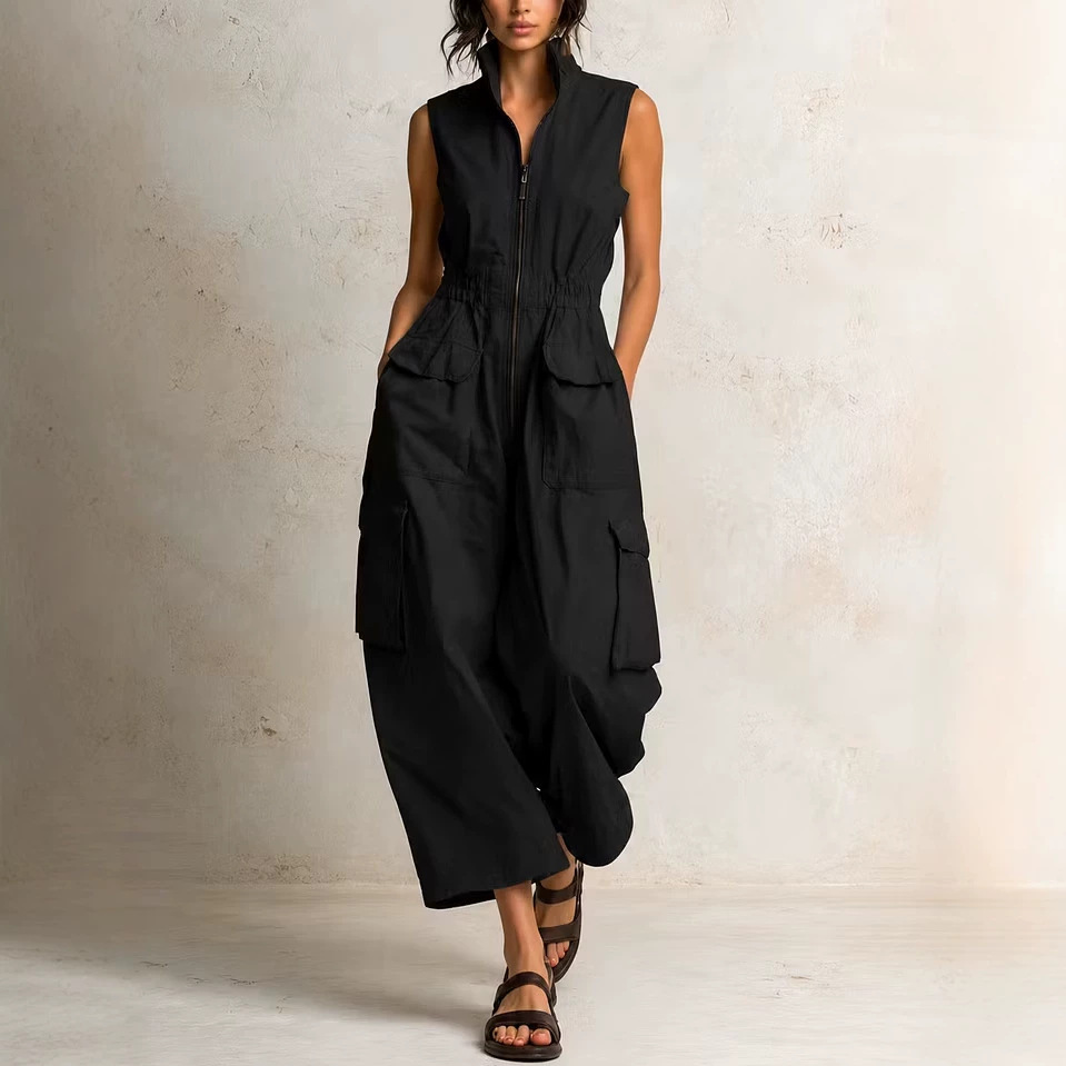 Women's Sleeveless Twill Utility Jumpsuit