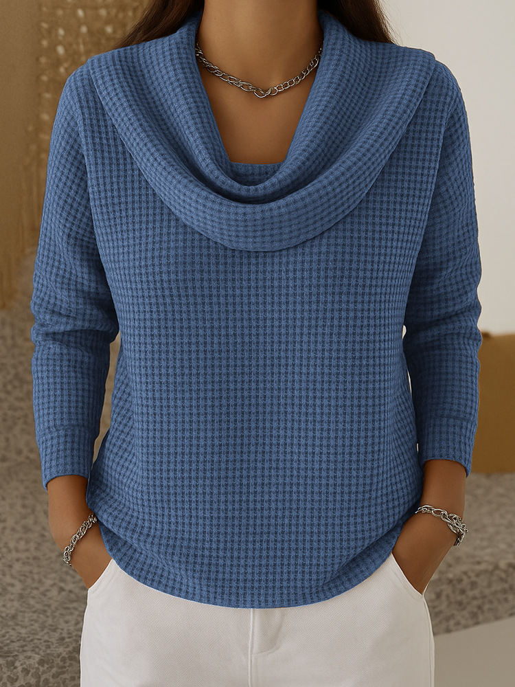 New women's casual and fashionable solid-color waffle-knit pullover top.