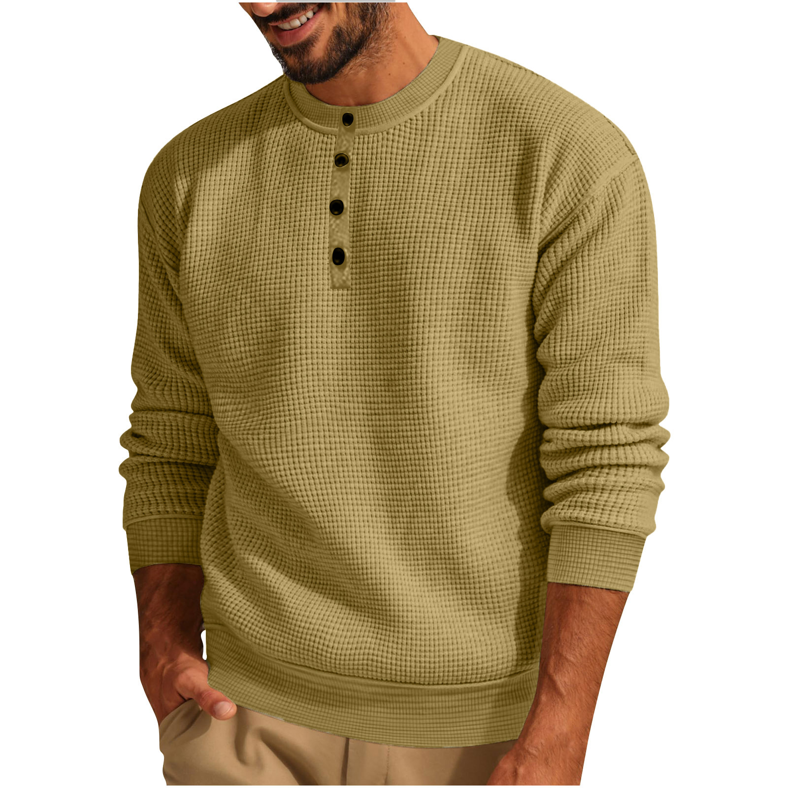 Men's loose-fitting casual round-neck long-sleeved shirt