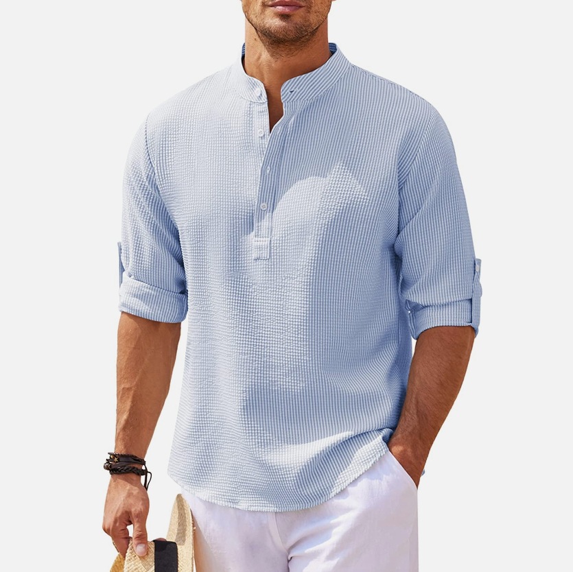 Men's stand-up collar pineapple plaid casual shirt