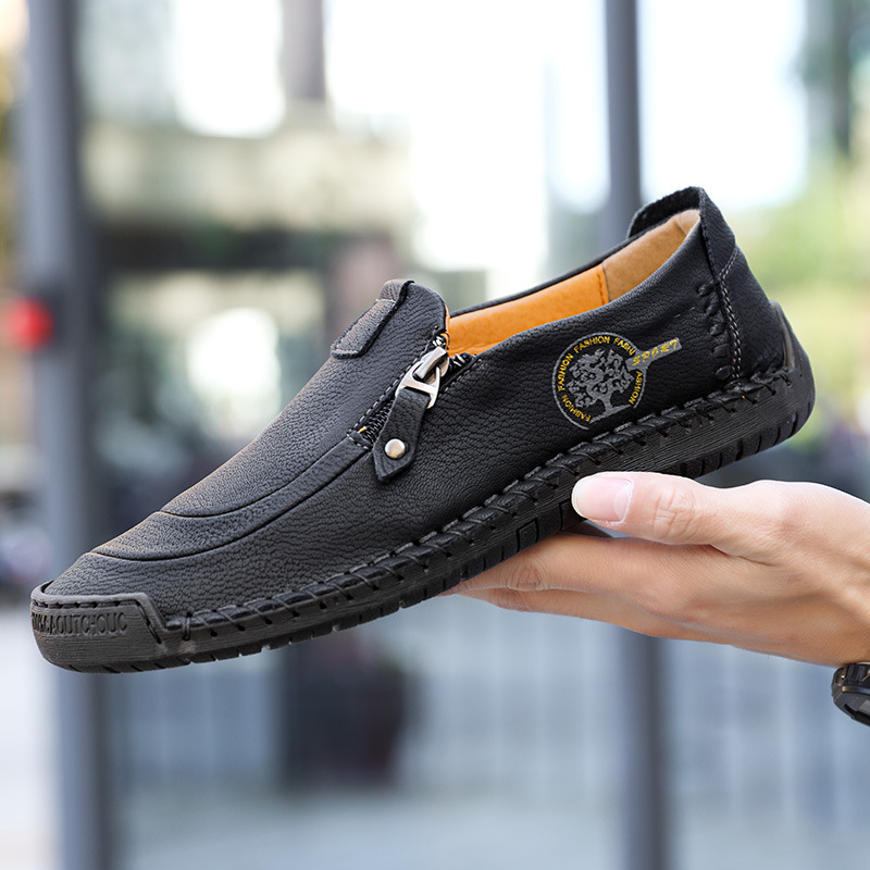⏰Limited Time 60% OFF - Men's Handmade Genuine Leather Slip-On Driving Shoes with Zipper