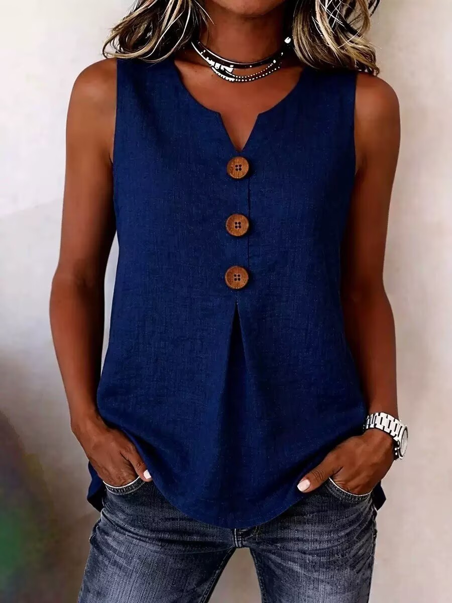 🏆Three-Button Sleeveless Solid Color Tank Top