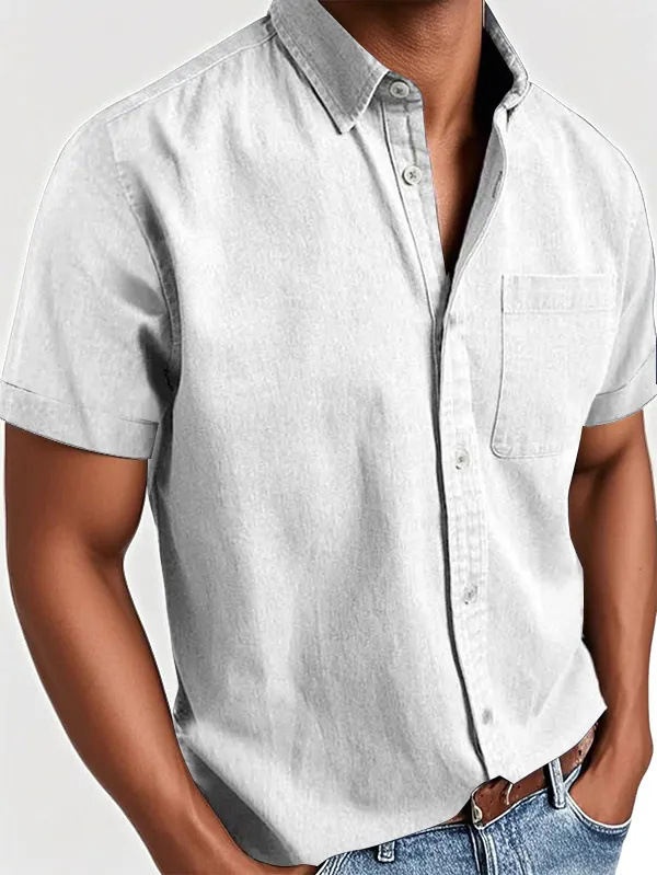 Men's Classic Vintage Washed Gentleman Casual Pocket Short Sleeve Shirt