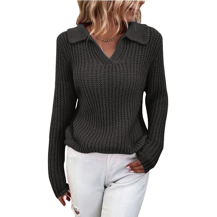 Women's new winter collared solid-color knitted sweater