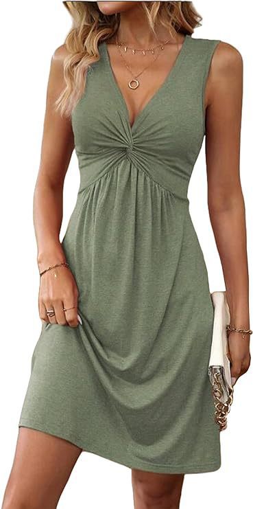 Women’s Twist Pattern Sleeveless Short Dress – Casual Summer Style