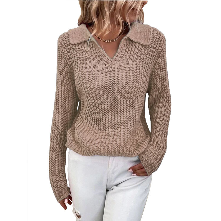 Women's new winter collared solid-color knitted sweater