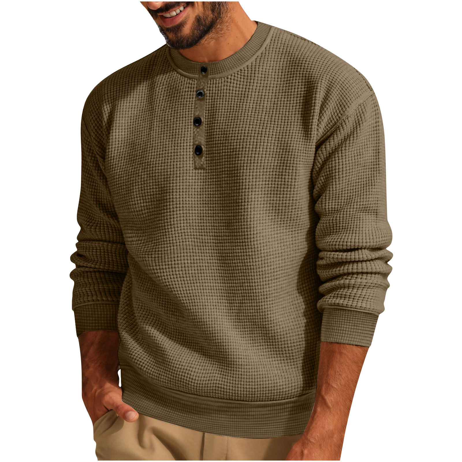 Men's loose-fitting casual round-neck long-sleeved shirt