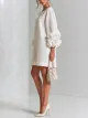 💝💝White Floral Button-down Mini Dress With Striking Floral Cuffs