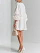 💝💝White Floral Button-down Mini Dress With Striking Floral Cuffs