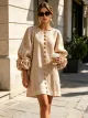 💝💝White Floral Button-down Mini Dress With Striking Floral Cuffs