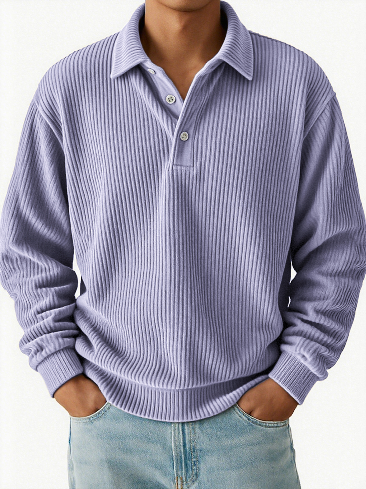 Men's Vintage Corduroy Pit Striped Casual Long Sleeve Polo Shirt