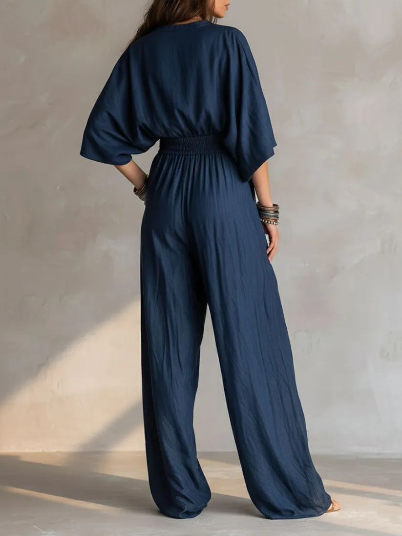 Bohemian  Smocked Waist Jumpsuit