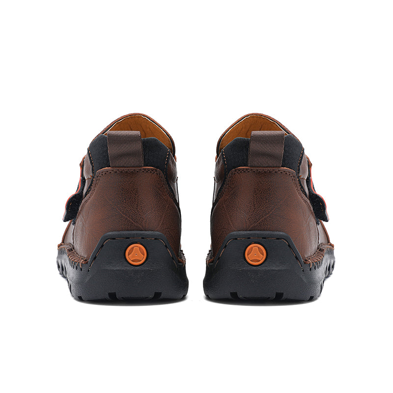 Men’s Vintage Leather Ankle Boots – Hand-Stitched, Lace-Up, Non-Slip, Arch Support Loafers for Hiking, Walking & Driving