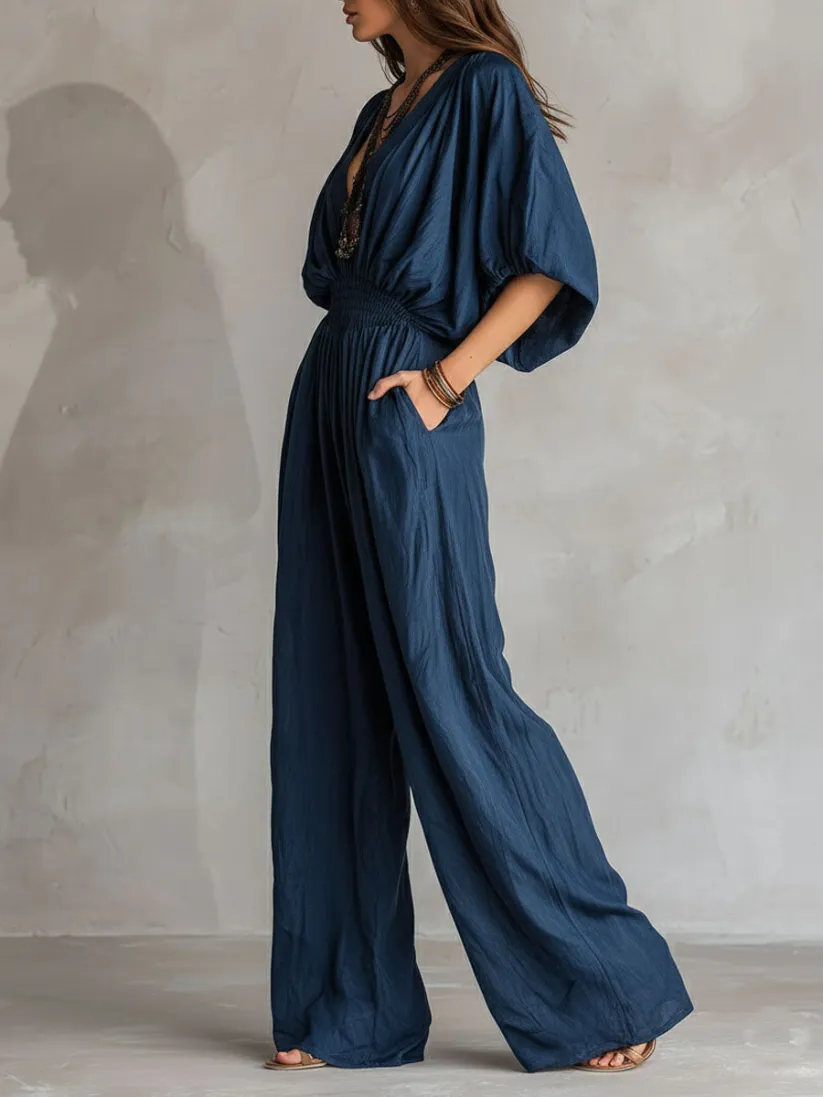 Bohemian  Smocked Waist Jumpsuit