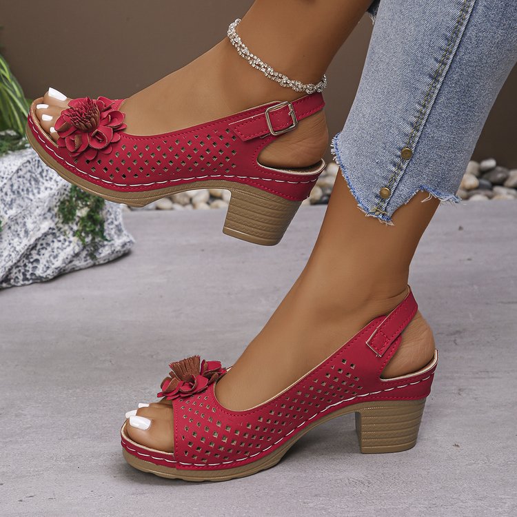 Hollow Casual Buckle Roman High Heel Sandals