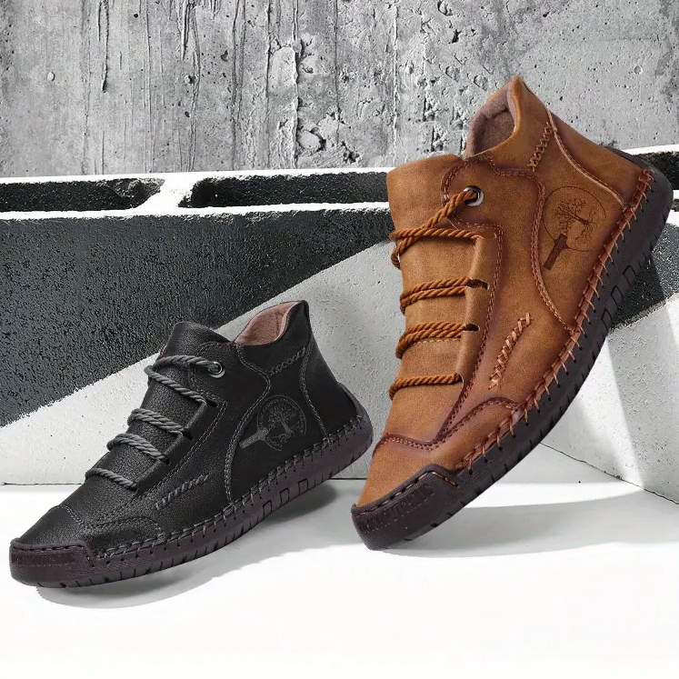 Men's lightweight breathable non-slip keepssake retro flat-soled casual soft leather ankle boots