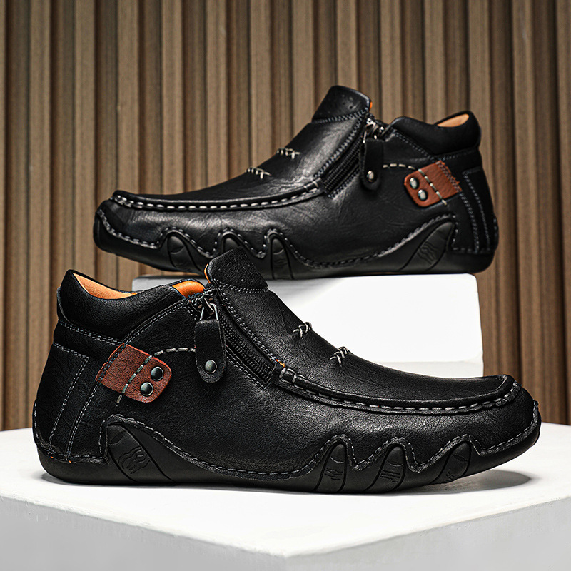 Men’s All-Season Leather Zip Boots – Durable, Waterproof & Orthopedic Support
