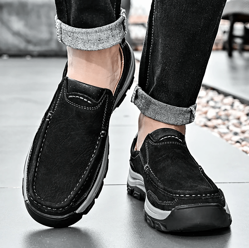 Mens Non-slip Soft Sole Comfy Casual Genuine Leather Loafers