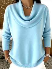 Women's soft and comfortable solid color ribbed turtleneck long-sleeved knit top.