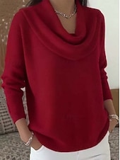 Women's soft and comfortable solid color ribbed turtleneck long-sleeved knit top.
