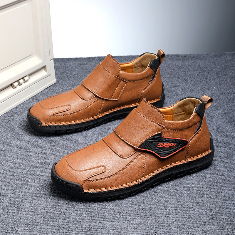 Men’s Vintage Leather Ankle Boots – Hand-Stitched, Lace-Up, Non-Slip, Arch Support Loafers for Hiking, Walking & Driving