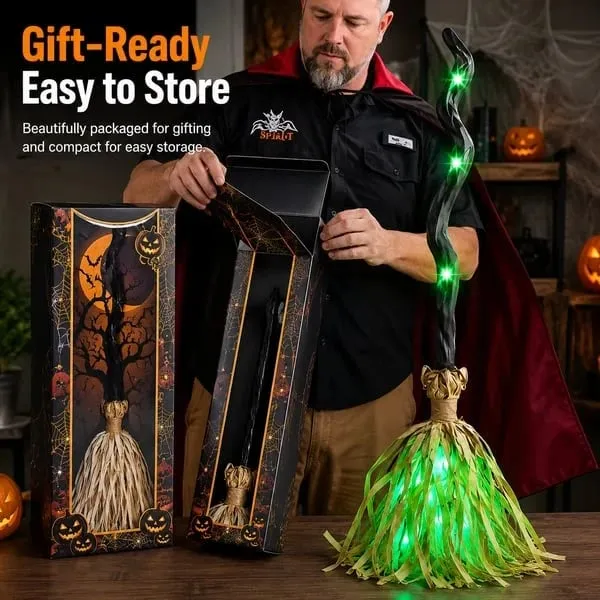 🧙‍♀️🔥 Last Day 49% OFF 🧹Animated Moving Witch Broom with Light & Sound