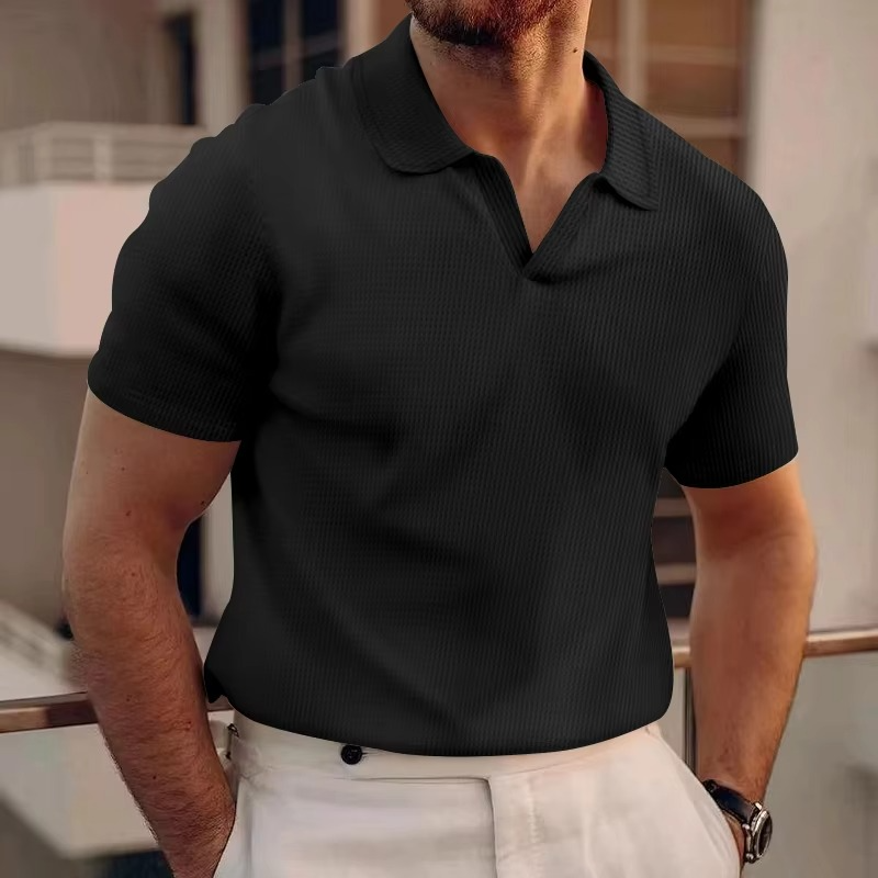 Casual Short Sleeve Polo Shirt for Men - V-Neck Stylish Design, Comfortable Everyday Wear